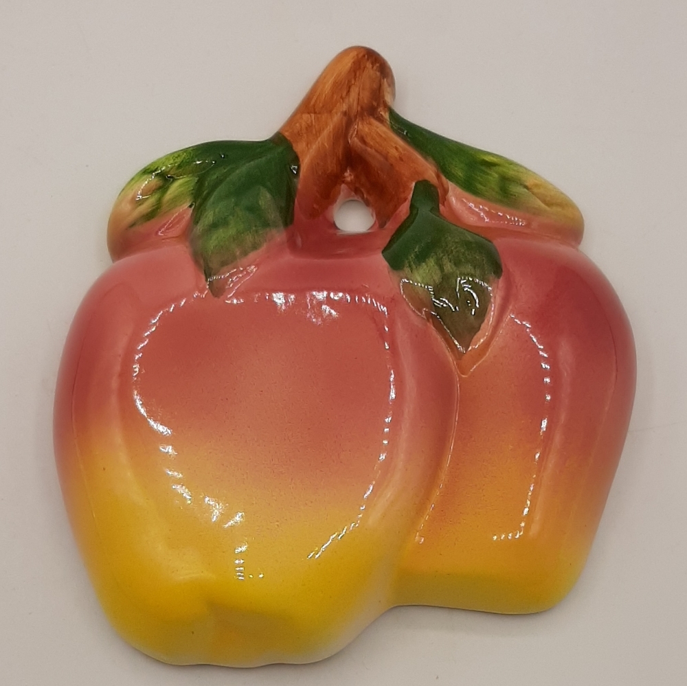 Vintage Ceramic Pink & Yellow Apples Wall Art Plaque Home Decor
